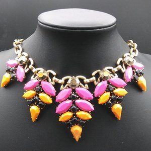 J. Crew Orange & Pink Rhinestone Necklace